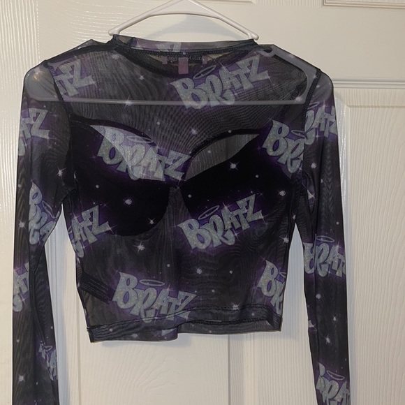 XXS Black & Purple Long Sleeve Mesh Bratz X Dolls Kill Crop Top - Picture 2 of 2